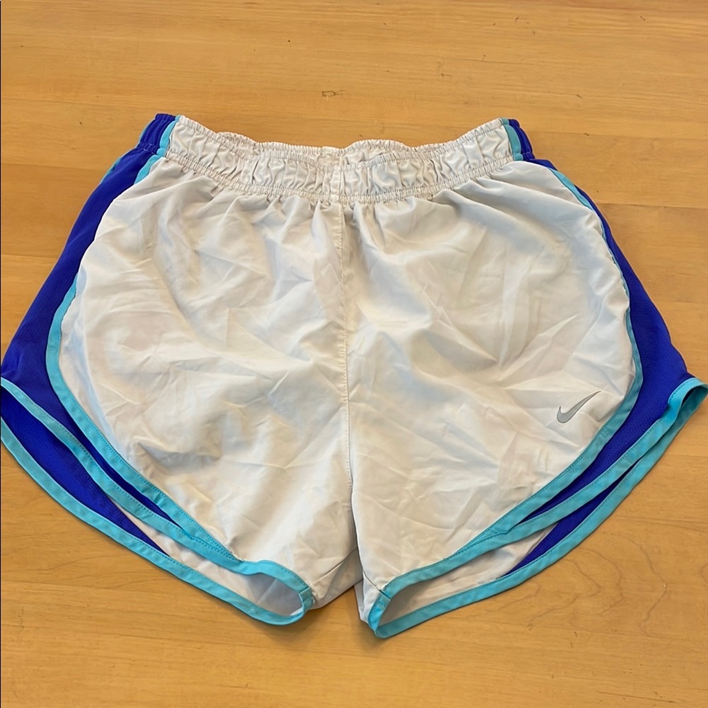 Nike Dri-Fit White and Blue Athletic Shorts Lightweight Design